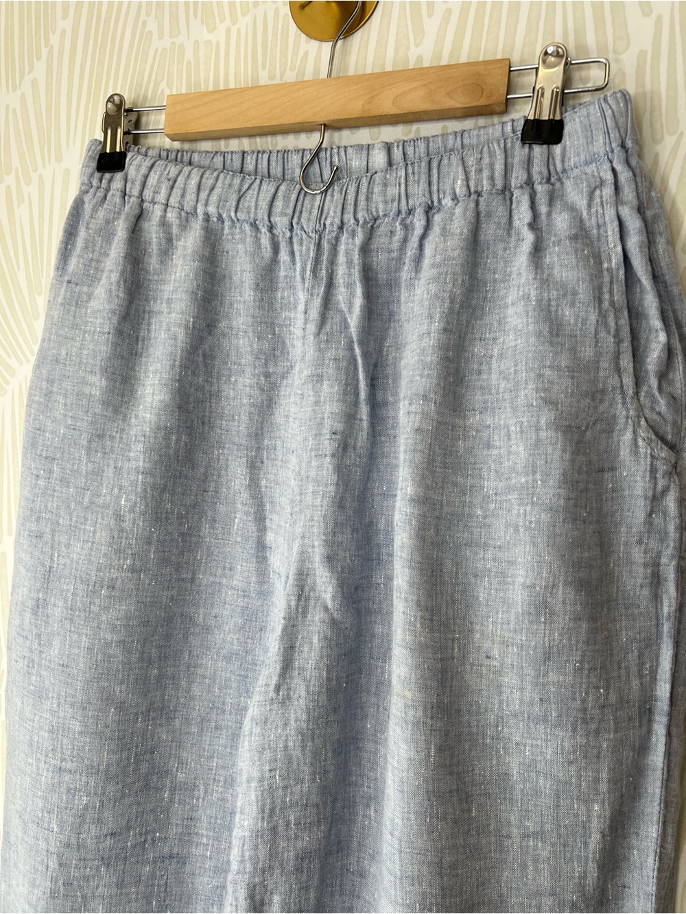 FLAX Light Blue Linen Wide Leg Pull-On Pants Women’s Elastic Waist Pockets - Picture 4 of 13